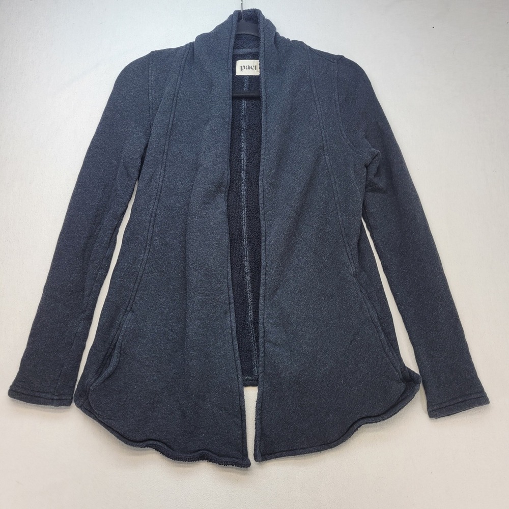 Pact Cardigan Sweater Womens XS Gray Organic Cotton Open Front French Terry